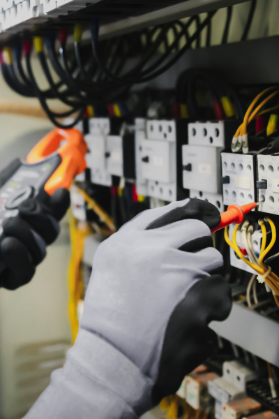 Electrician using tools to diagnose electrical issues