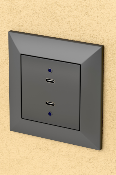 Close-up of a new electrical outlet ready for installation, showing detailed components and screws.